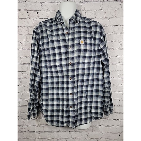 Mens Carhartt Blue/White Check Long Sleeve Button Down Size Med Relaxed Fit - Picture 1 of 4